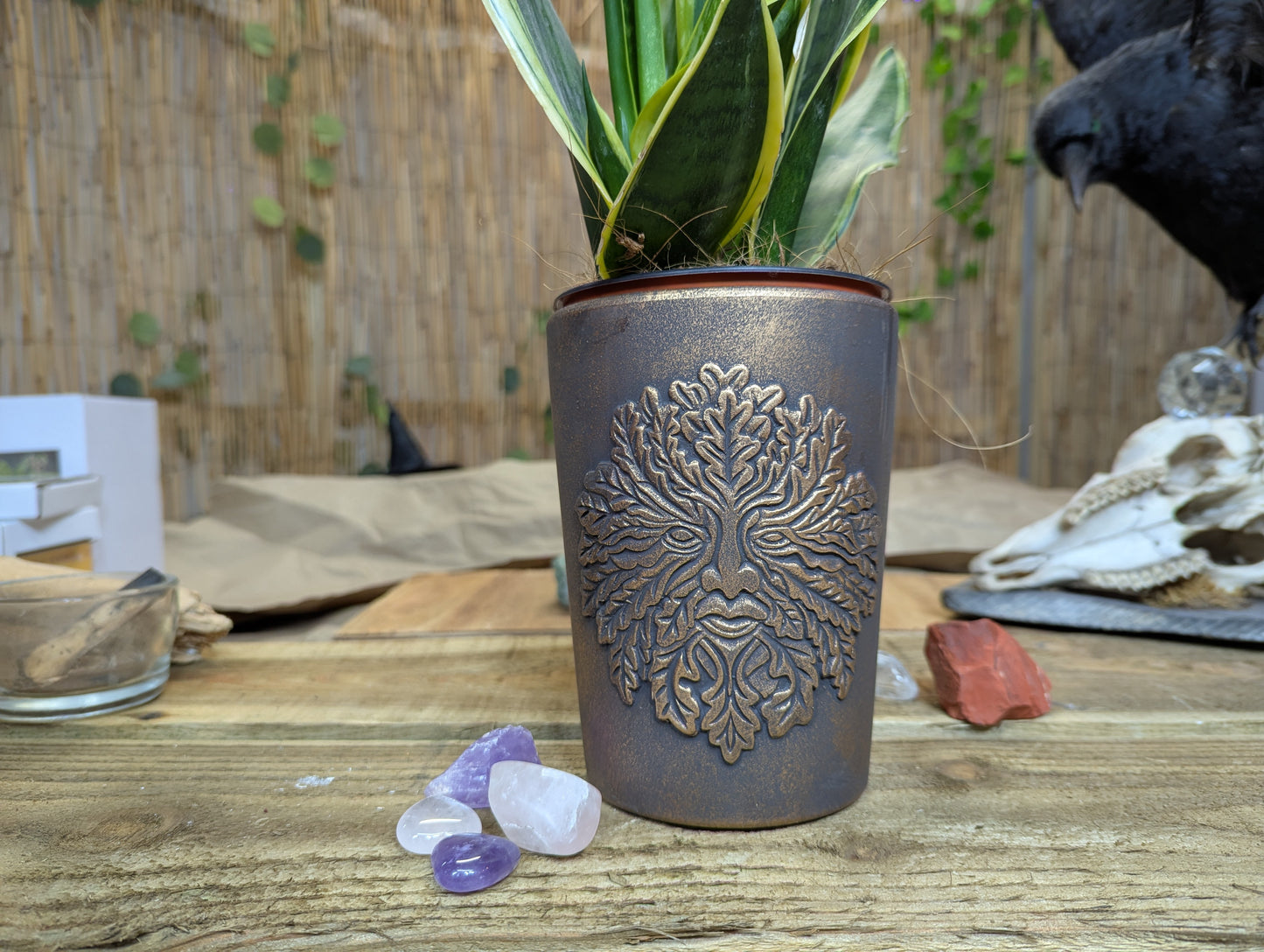 Bronze Plant Pot (green man)